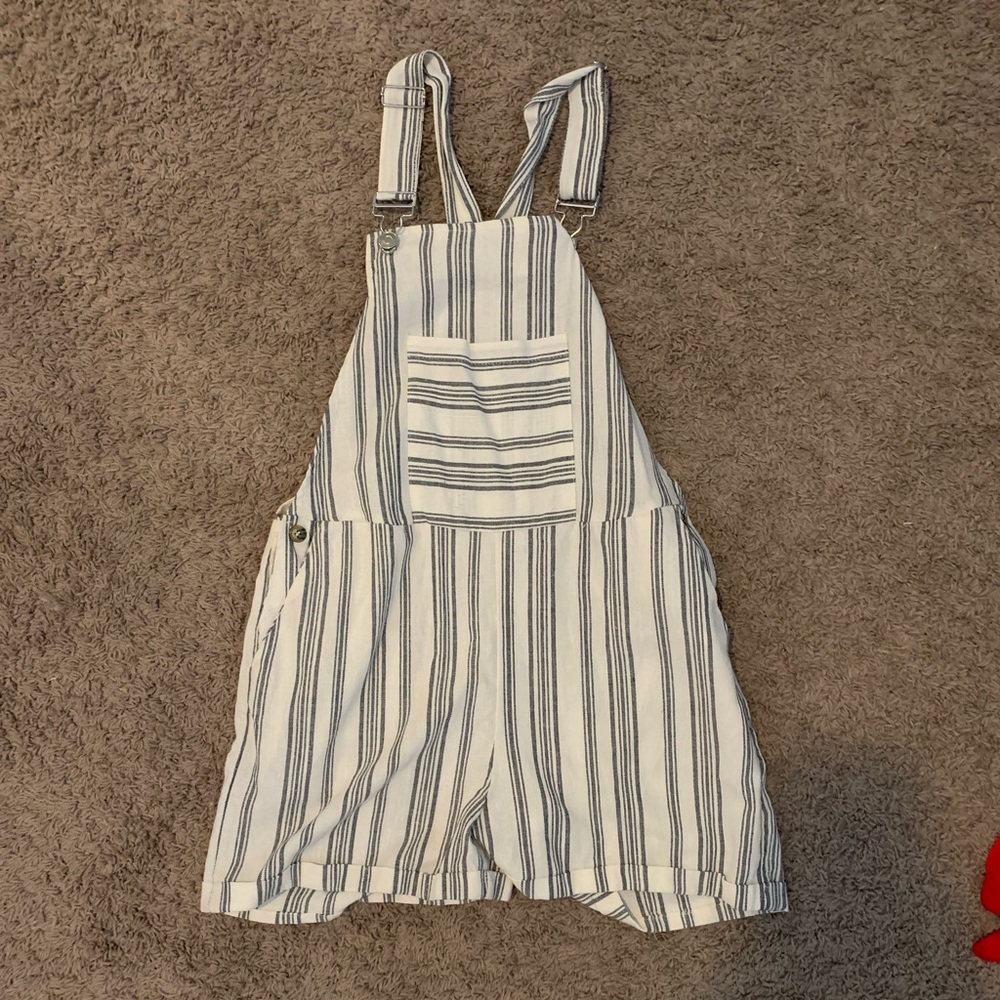 Linen striped overalls